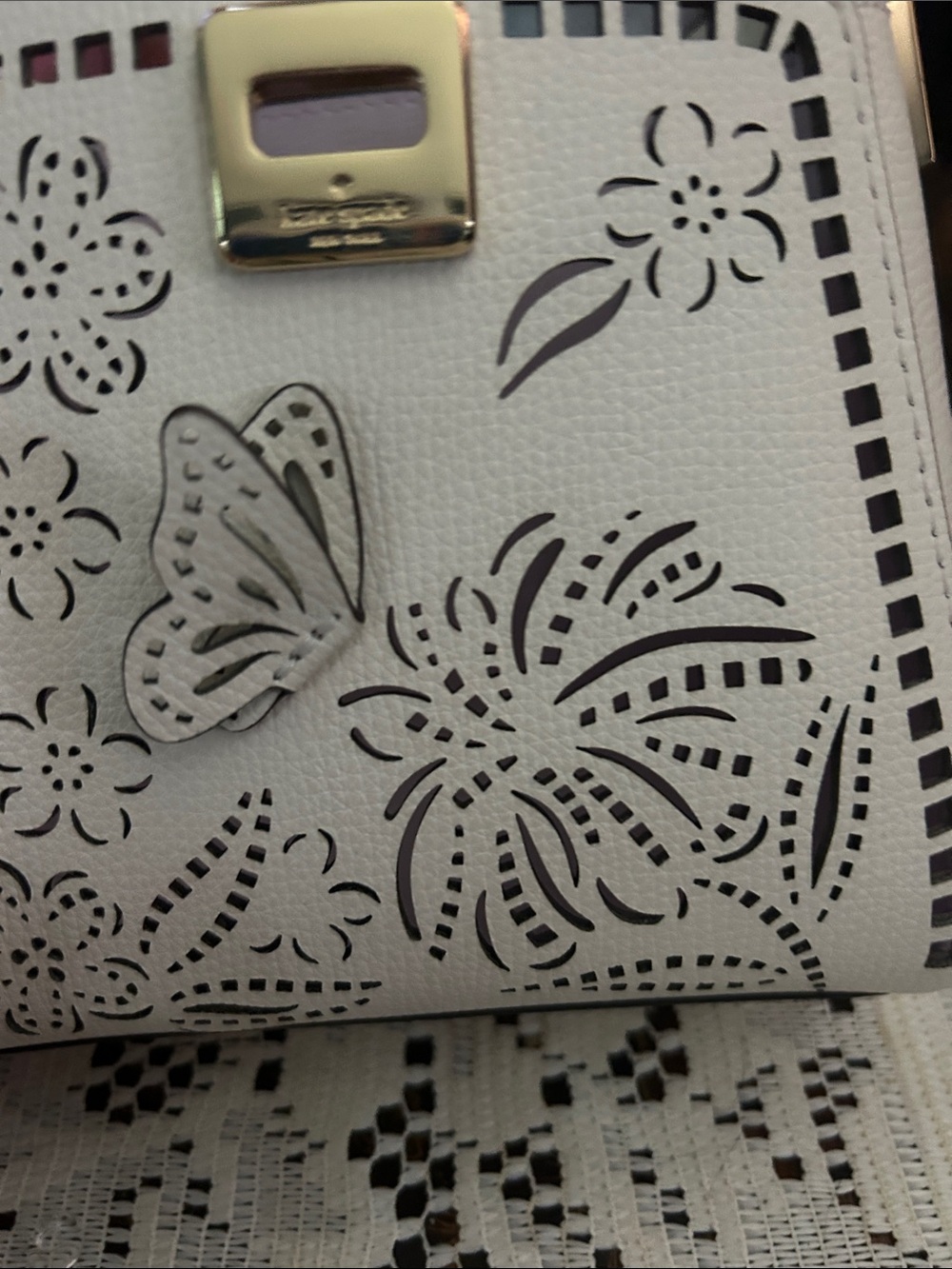kate spade Cream Laser-Cut Butterfly Crossbody with Pink Trim - Picture 2 of 8